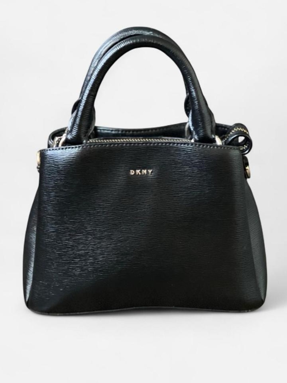 DKNY Black Small Satchel Handbag Top Handle Purse Gold Hardware